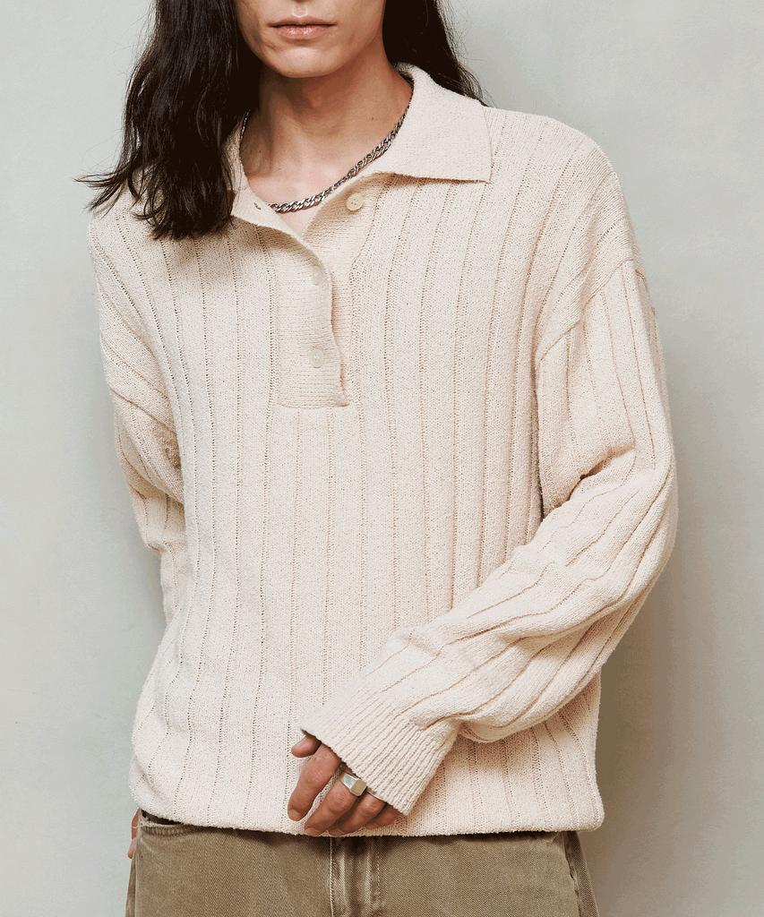 DREAMWORLD Signature Boucle Collar Knit (Beige)