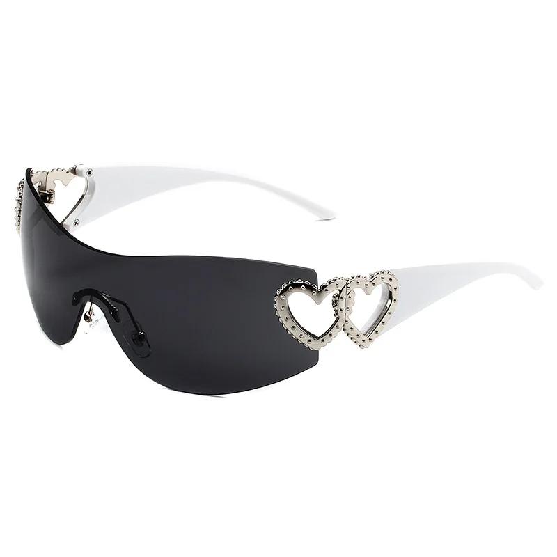 New Conjoined Body Sunglasses Women'S Decorative Heart-Shaped Mirror Legs No Border Sun Glasses Outdoor Sport Eyewear Uv400