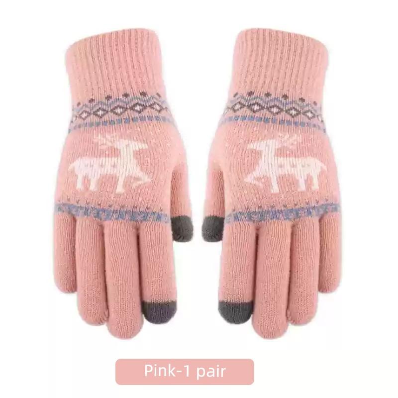 Winter Cycling Cold-Proof Warm Plush Gloves for Female Students, Touchscreen Deer-Pattern Gloves for Driving in Winter, Fingerless