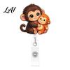 Cartoon Access Card Reel Retractable Badge Holder Cute Monkey Pattern Print 360 Degree Rotating Name Tag Clip Clip Acrylic Telescopic Easy-pull for