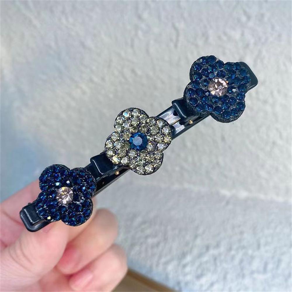 Sparkling Crystal Stone Braided Hair Clips 3 Flower Hair Accessory For Women Girls Rhinestone Braid Hairpins Sweet Hair Decorate