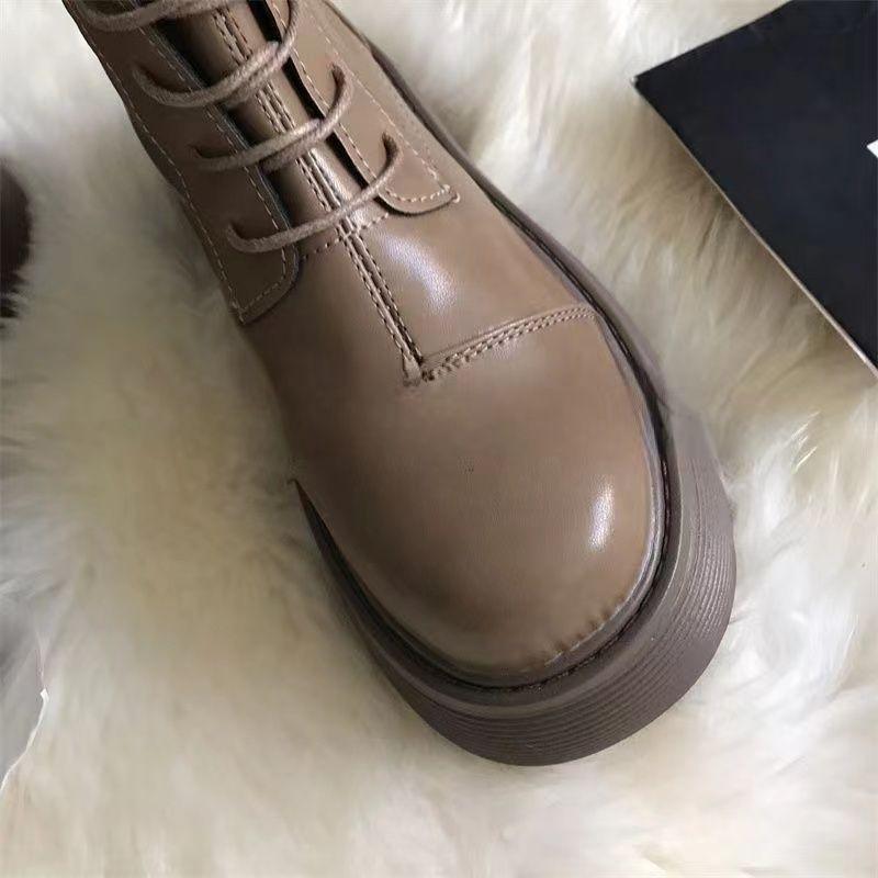 Ботинки Женские Рыцарские Ботинки Осень и Зима Новые Белые Ботинки на Платформе Толстые Ноги Шнуровка Высокие Ботинки Мартин