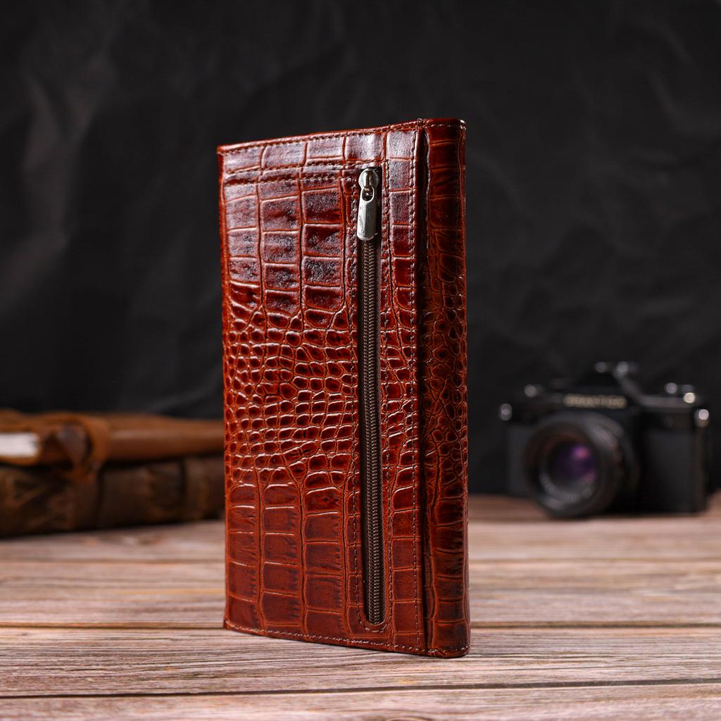 Женское портмоне из лакированной натуральной кожи с тиснением под крокодила CANPELLINI 21704 Коричневый
