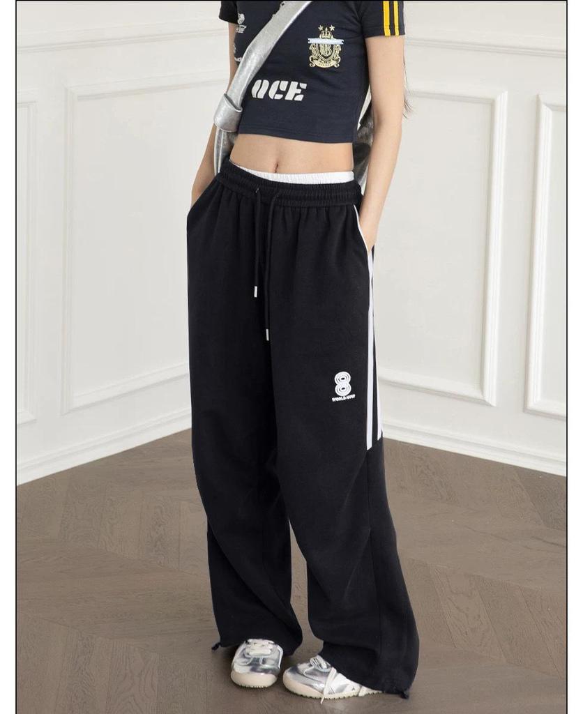 Темно-синие женские широкие спортивные штаны: Повседневные джазовые брюки для уличных танцев на весну/лето