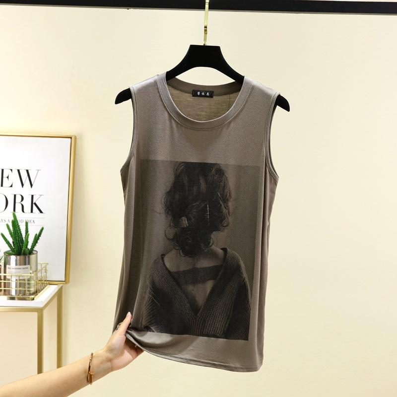 Большие размеры L–6XL Женские майки Футболки средней длины с красивым принтом Безрукавки Модальные тонкие футболки Топы Повседневная удобная домашняя одежда Футболки