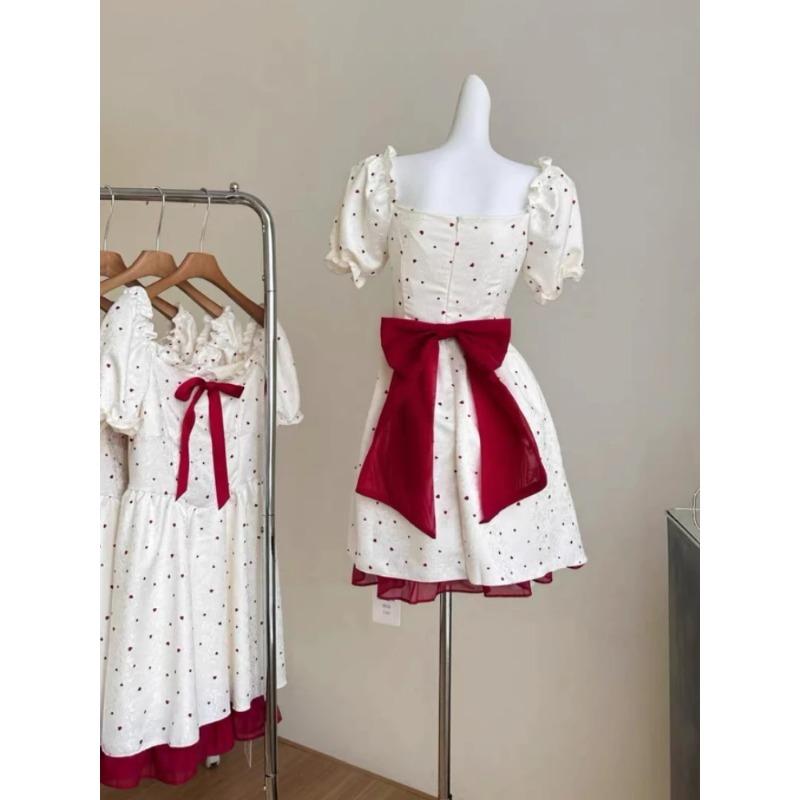 Новое летнее милое мини-платье с французским квадратным воротником, платье принцессы с короткими рукавами и бантом, женские элегантные вечерние винтажные платья, Vestidos