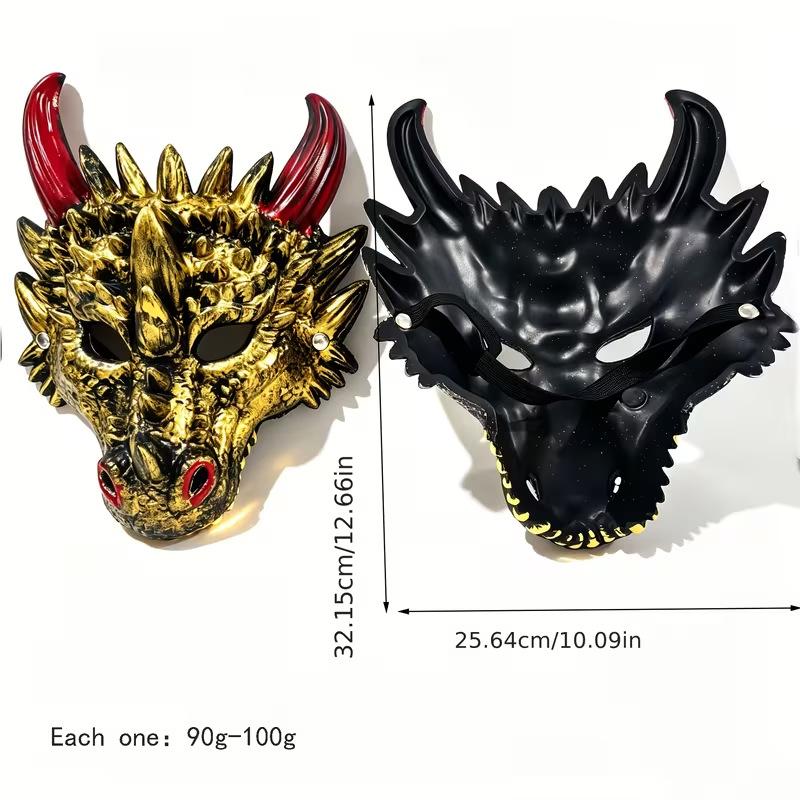 Dragon Head Party PU Masks, Gold + Silver (Pack of 2)