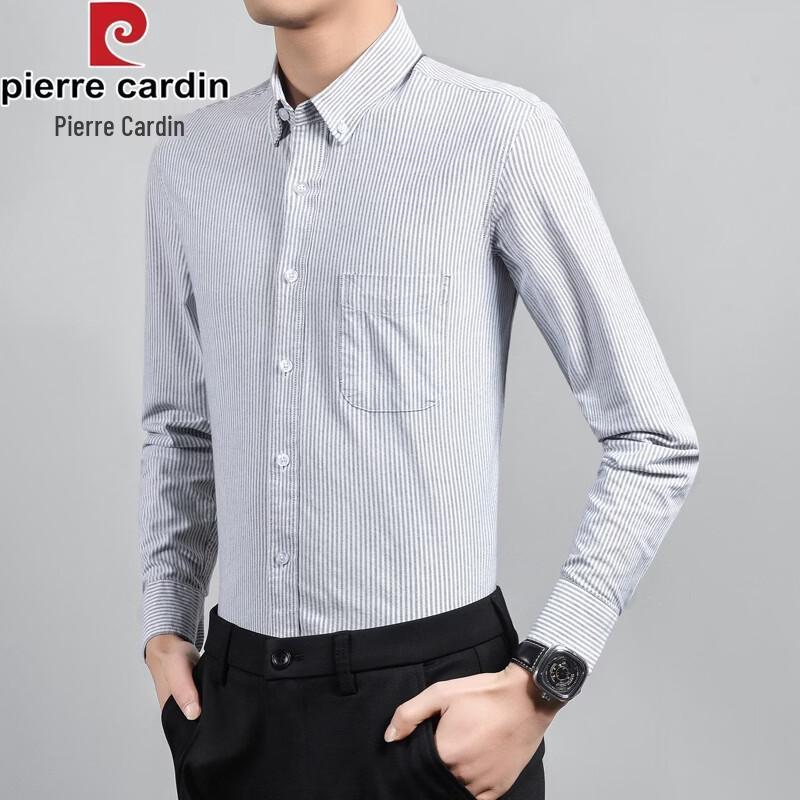 Pierre Cardin Мужская хлопковая полосатая деловая рубашка Оксфорд