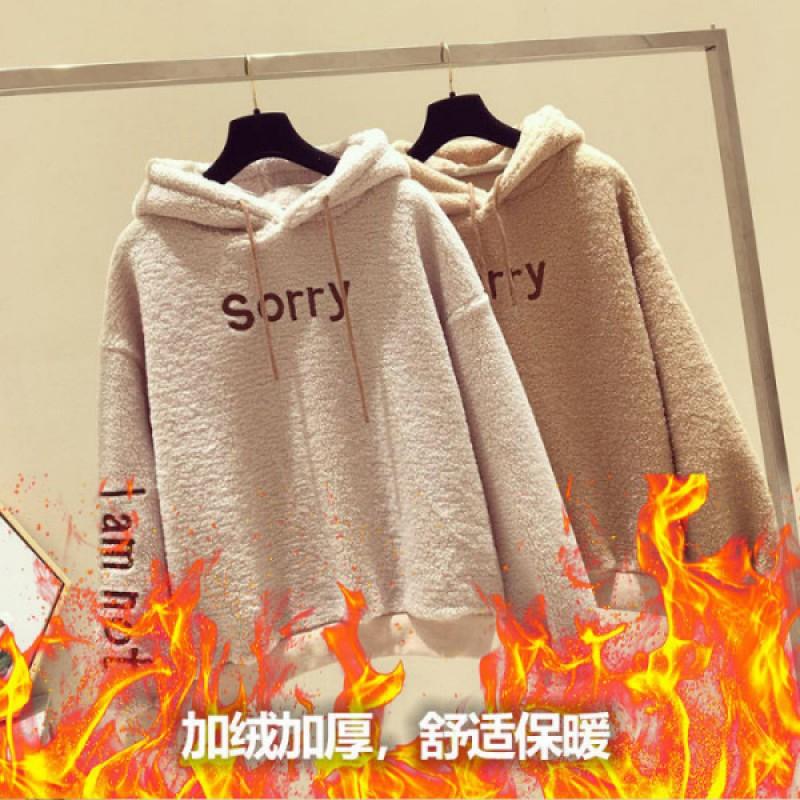 Womens Fleece Hoodie Letter Print Thick Warm Sweatshirt School Fall Winter