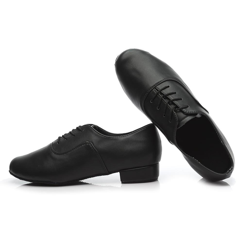 Low Heel 2.5cm Men's Modern Dance Shoes Professional Lace-up Black Leather Tango  International Standard Dance Shoes