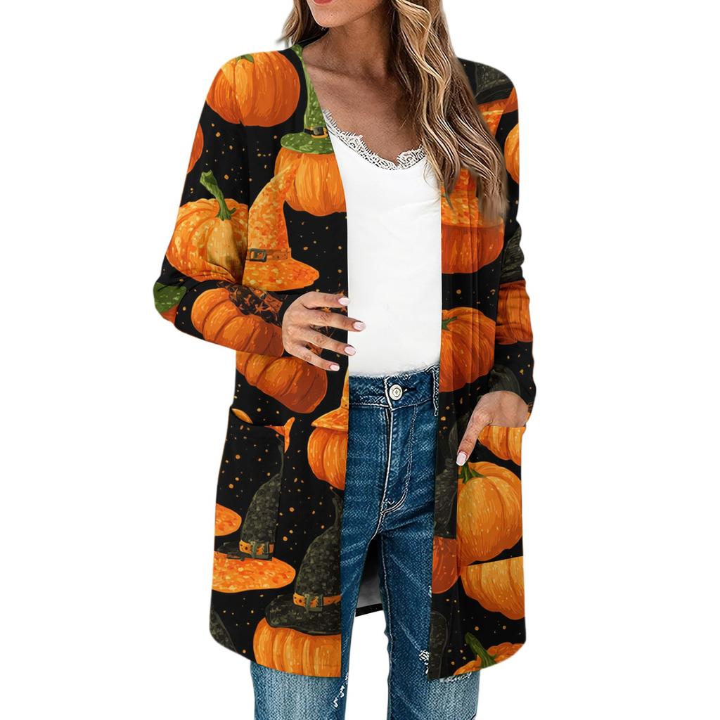 Женские легкие кардиганы с длинным рукавом и открытой передней частью, легкое винтажное пальто с длинным рукавом и принтом, с карманами