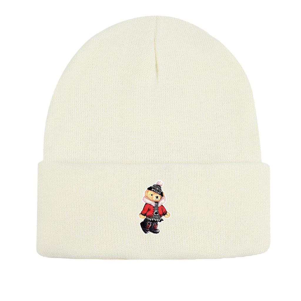 Теплая вязаная шапка с медведем, шапка с черепом животного, универсальная мягкая простая вязаная шапка с помпоном