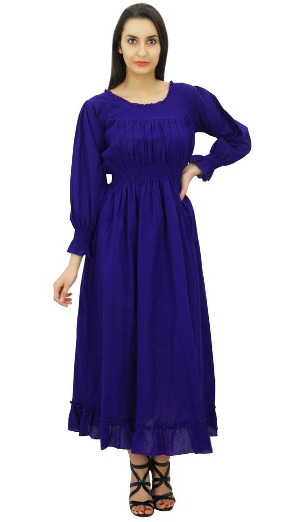 Bimba Women's Cotton Smocked Waist Long Casual Maxi Dress