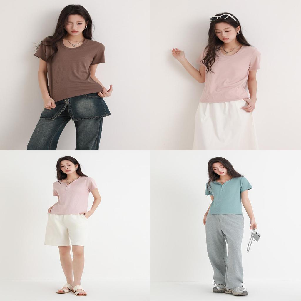 Summer Women Short Sleeve T Shirt With Half Open Collar For Casual And Office Wear