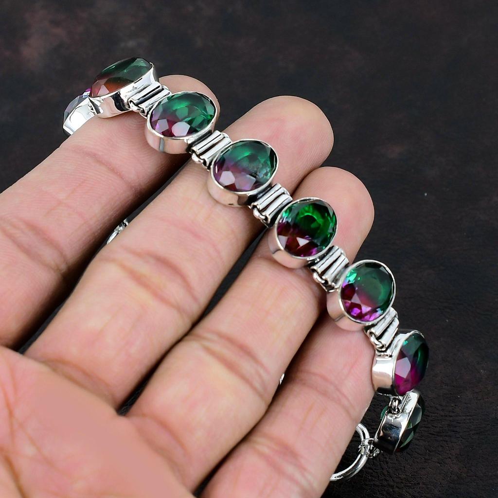 Граненый браслет с несколькими турмалинами Браслет из настоящего драгоценного камня Браслет из стерлингового серебра 925 пробы Регулируемый браслет-цепочка Ювелирные изделия ручной работы для подарка