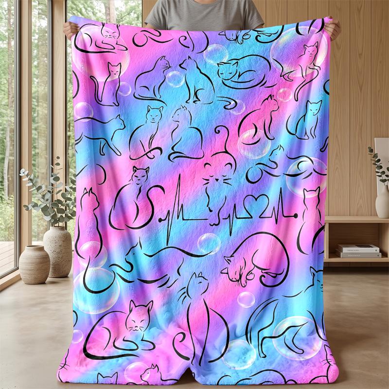 Colorful Cats Pattern blanket Personalized Name Flannel Blanket Soft Cozy Plush Throw for Sofa Bed Lightweight Home Decor