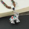 Ethnic Elephant Necklace Versatile Wooden Long Sweater Chain Handmade Vintage Buddha Cotton and Hemp Accessories Pendant