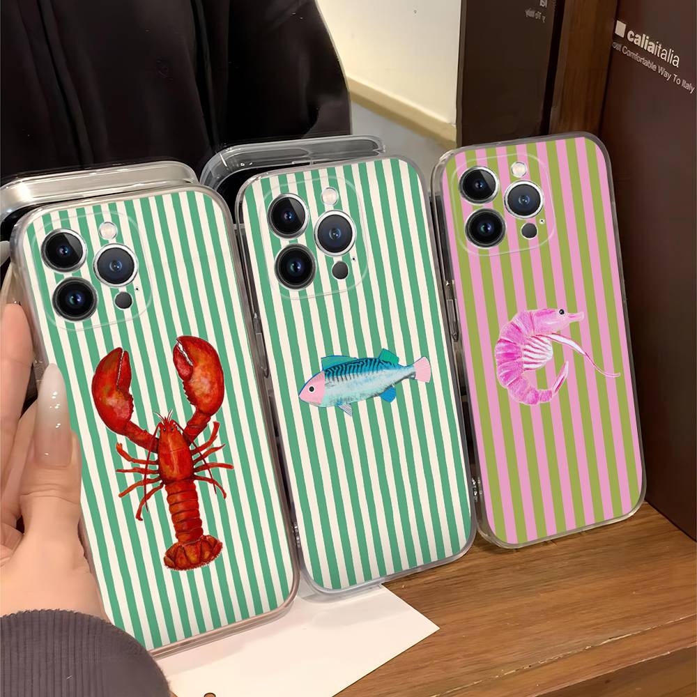 Милый Чехол для Телефона с Морскими Морепродуктами Для iPhone 17 16 15 11 12 14 13 Pro Max Mini X XS XR 7 Plus 16E Ударопрочный Силиконовый Чехол Fundas