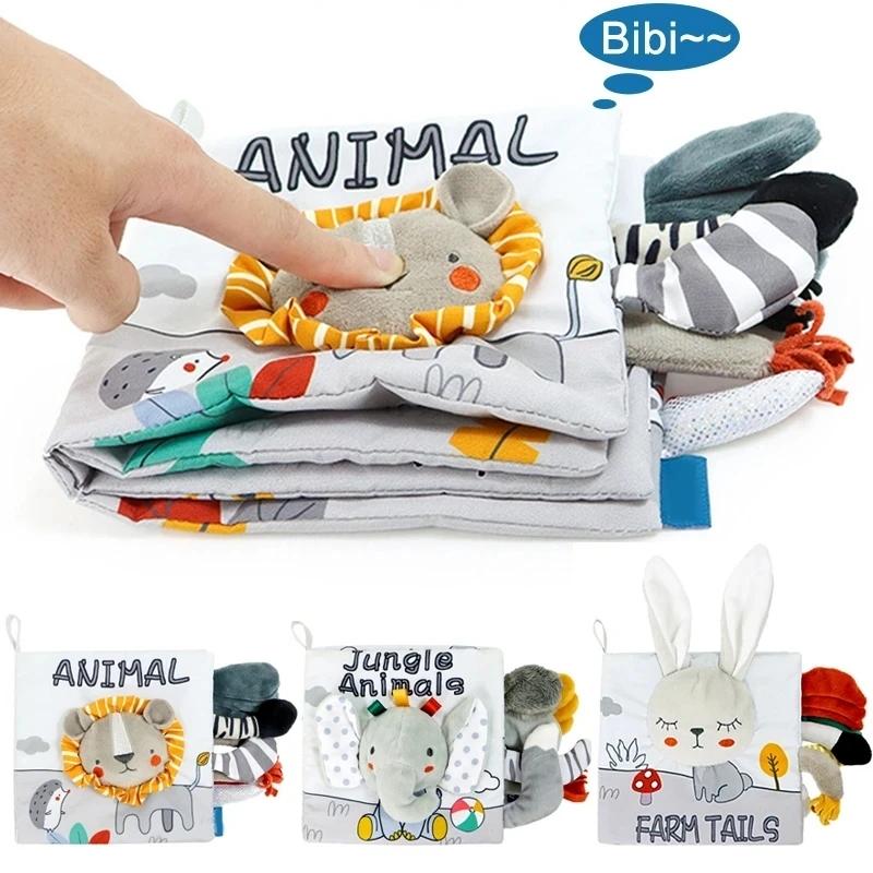 Детская тканевая книга игрушки животные мягкие обучающие развивающие игрушки для развития младенцев Монтессори сенсорные книги детские игрушки 0 12 месяцев