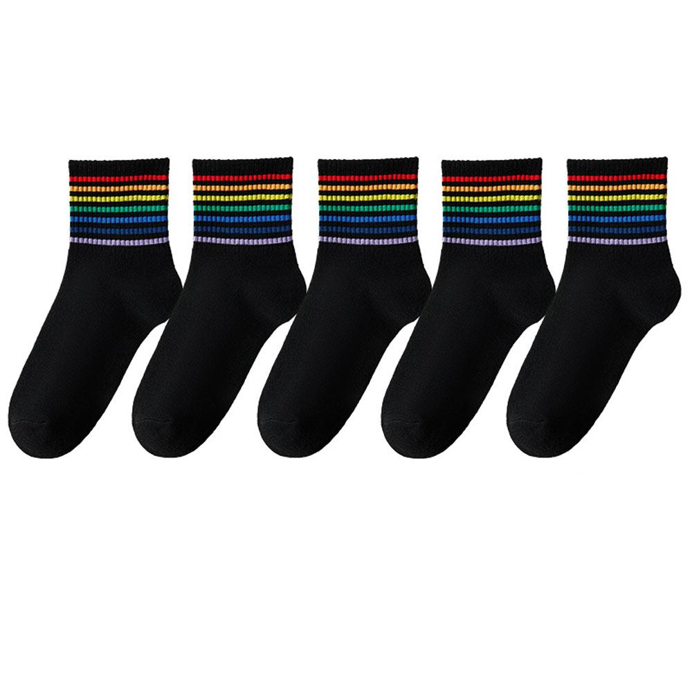 5 пар женских радужных носков, хлопковые милые полосатые белые носки, японские забавные носки в стиле Харадзюку, каваи