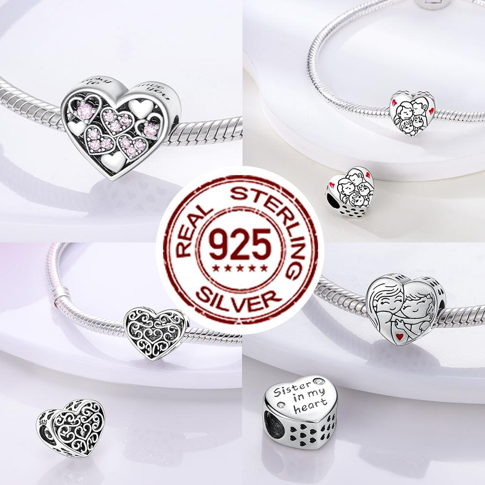 925 Silver Charms Love Mother Sister Happy Family Pendants Beads Fit Original Bracelet Charm DIY Jewelry Gift For Woman