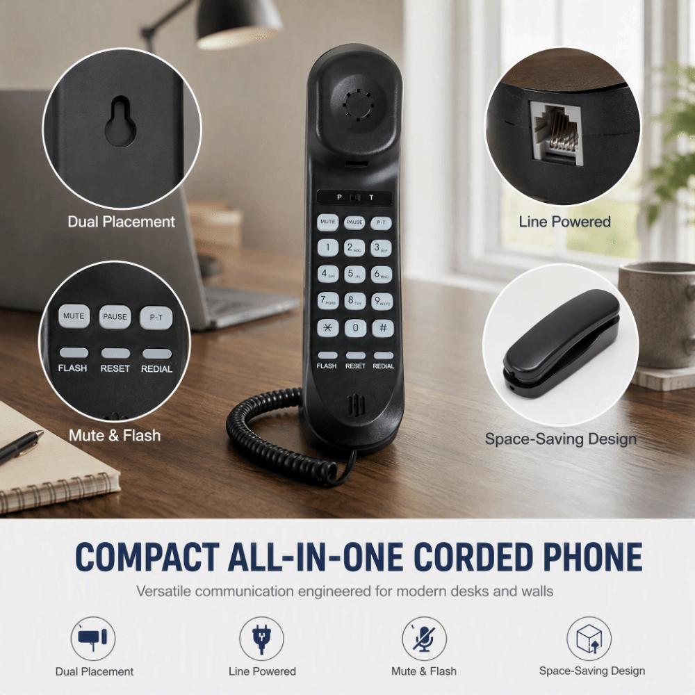 Large Buttons Corded Desktop Phone Flash Mute Redial Wall Mountable Phone For Seniors