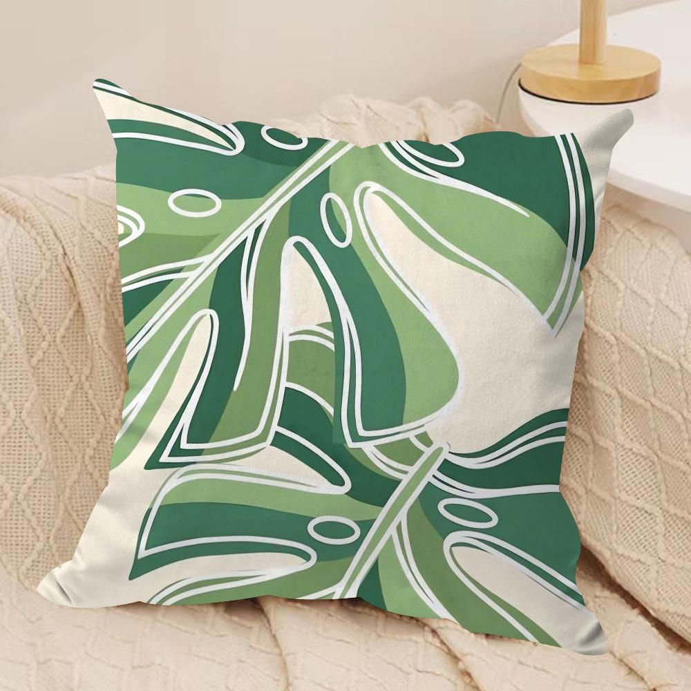 Modern Green Plants Cushion Cover Pillowcase Ultra Soft Skin Friendly Fabric Cloud Like Comfort Concealed Zipper