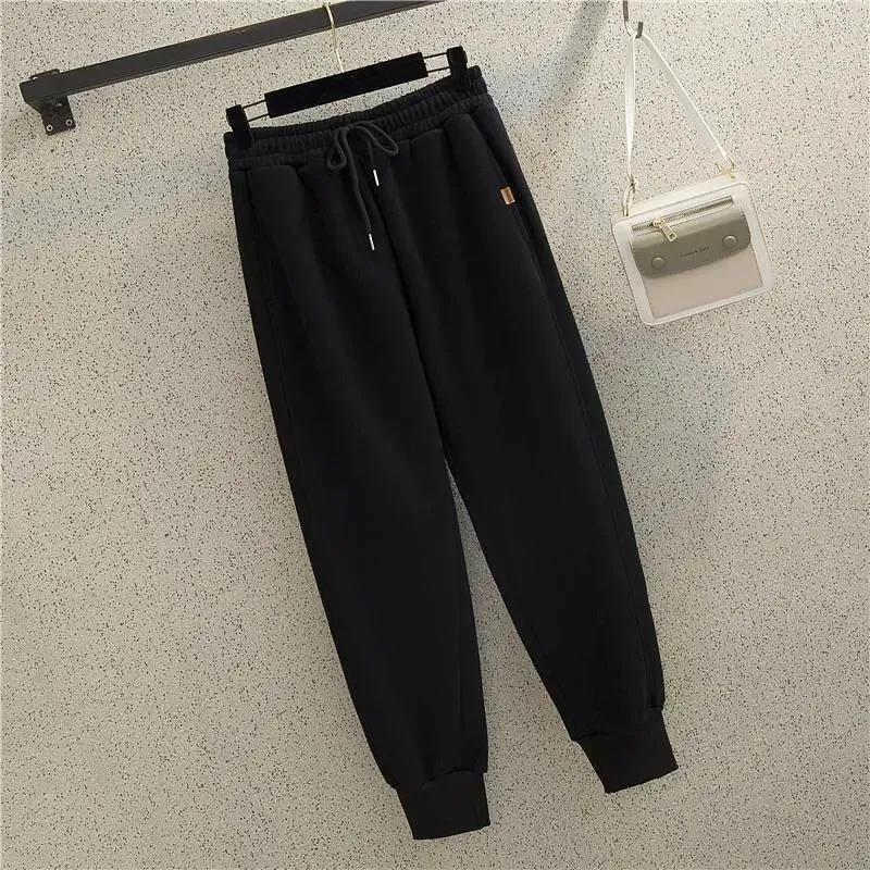 Плюс бархатные мягкие брюки женские зимние корейские версии свободных ног для похудения спортивные студенческие брюки с эластичной резинкой на талии брюки-шаровары