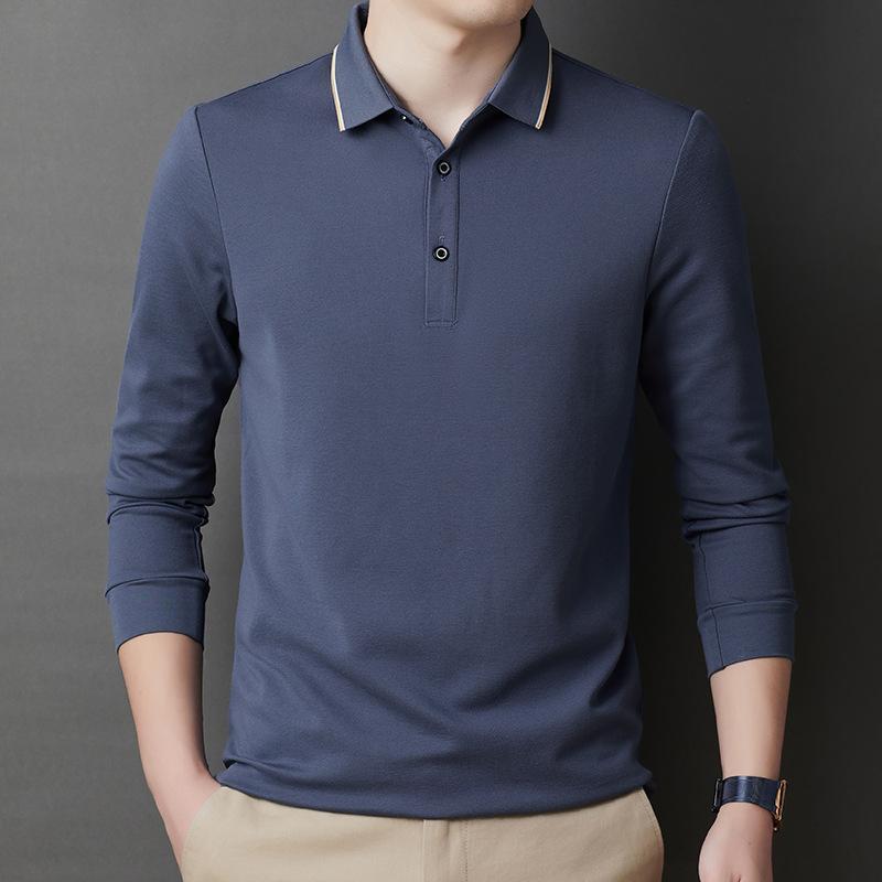 Весенне-осенняя деловая мужская футболка с лацканами и длинным рукавом, молодежная повседневная базовая рубашка, свободная рубашка-поло, трендовая мужская одежда