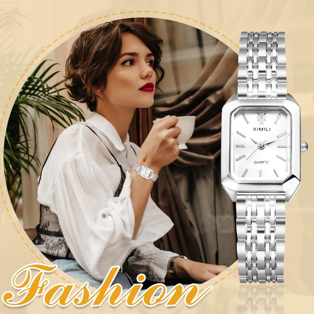 Waterproof Wristwatch with Square Bar Simple Quartz Stainless Unidirectional Perfect Gift for Birthdays Silver Women's Dial, Indexes, Movement, Steel,