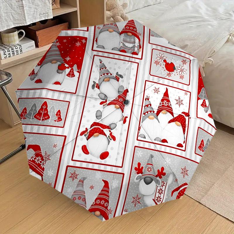 1PC Christmas, Gnomes Automatic Open/Close Umbrella with Windproof, 8-Rib Sturdy Canopy, Durable Ribs, Fashionable Design, Outdoor Accessory, Fun Prin