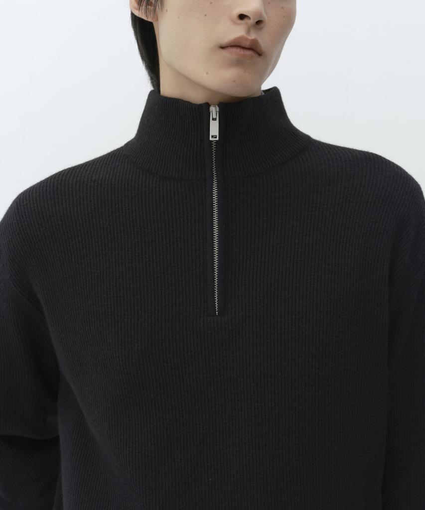 MUSINSA STANDARD [Victoria Wool] Minimal Ribbed Quarter Zip Sweater [Black]
