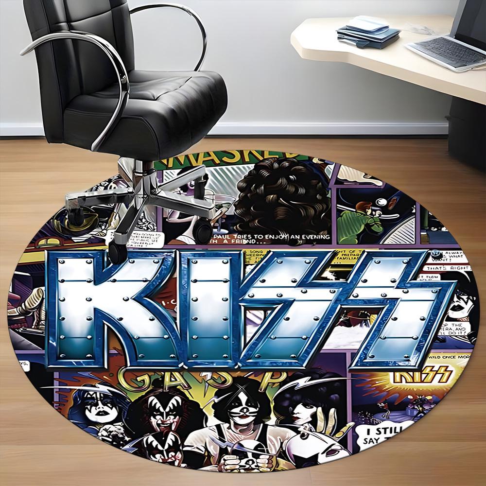 1 шт. Круглый ковер с логотипом группы KISS для офиса, коврик для помещений, подходит для офиса, под офисные стулья, спальни, гостиной, домашнего декора a0908169