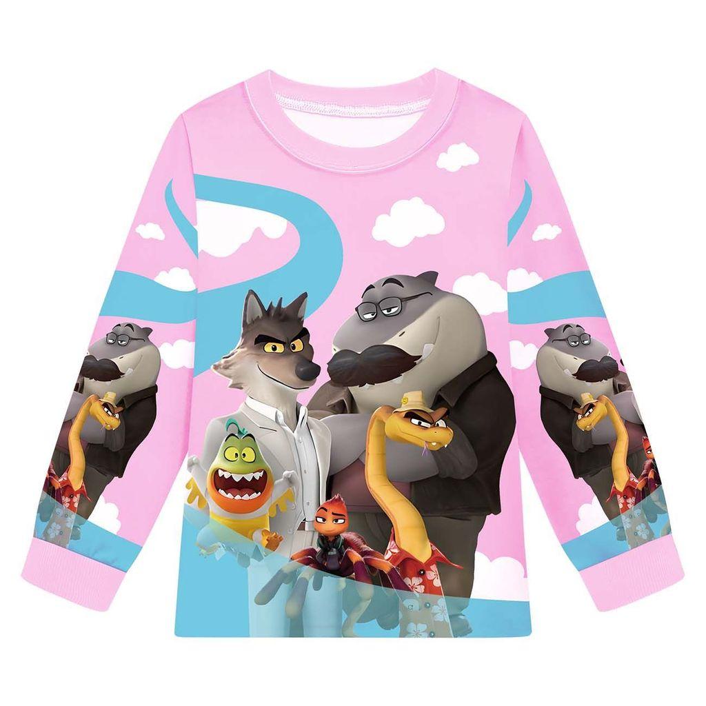 Детский Аниме Мультяшный Принт Плохие Парни Повседневный Комплект Одежды Футболка с Длинными Рукавами и Брюки для Мальчиков и Девочек