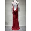 New European American Crossbody Sexy Backless Suspender Dress, High-end Satin Red High Waist Hip Package Long Maxi Dress