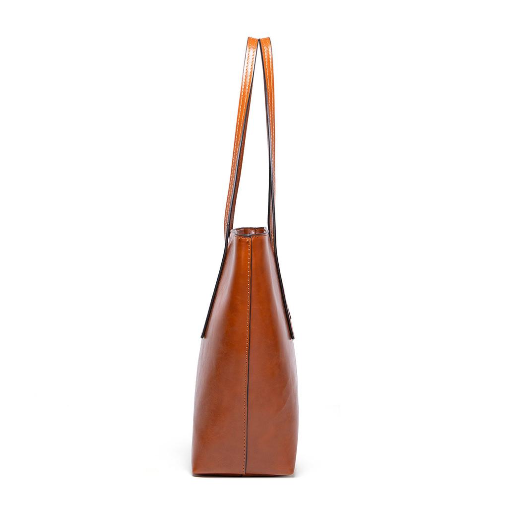 Large Bag Women'S Bag Summer New Oil Wax Leather Fashionable Soft Leather Versatile Handbag Large Capacity Tote Bag Shoulder Bag