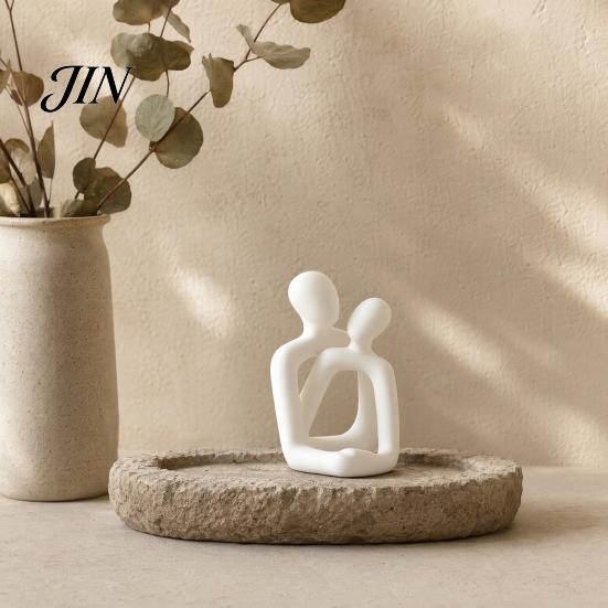 Love Couple Sculpture 3D Printed Abstract Statue, Minimalist Couples Bedroom Decor, White Hugging Lovers Sculptures, Compact Romantic Indoor