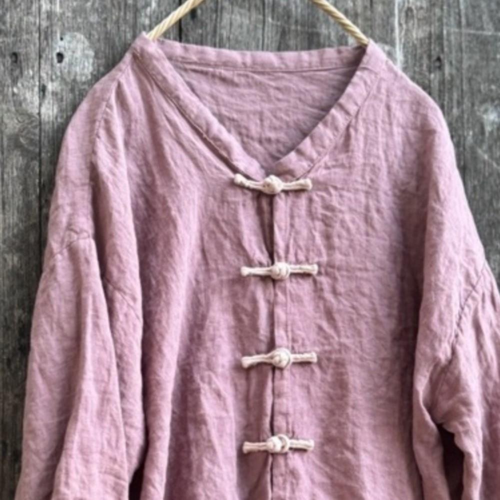 Johnature Женские винтажные рубашки однотонные стойка длинный рукав блузки осень пуговица свободный китайский стиль топ