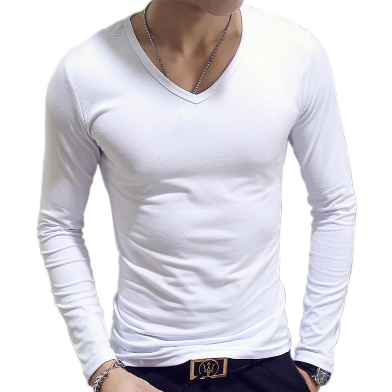 Elegant Solid Color Slim Fit Long-sleeved T-shirt For Men Fashionable And Comfortable