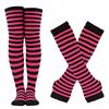 Winter Socks Gloves Set Striped Keep Warm Regular Fit Solid Color High Socks Arm Sleeves Set for Daily Wear