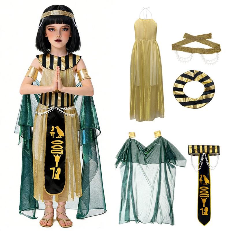 Egyptian Queen Cleopatra Costume Kids Girls Halloween Party Stage Performance Outfit Set