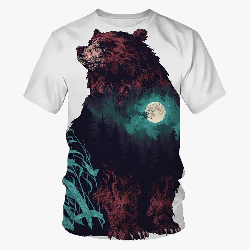 Cool Art Bear Design T-shirt Men's Clothing Short Sleeves O-neck T Shirts Print Street Harajuku Trend Fashion Animal Tees Top