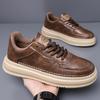 British Style Comfy Thick Bottom Board Shoes Outdoor Antiskid Skate Shoes Lace-Up Designer Mens Casual Leather Shoes