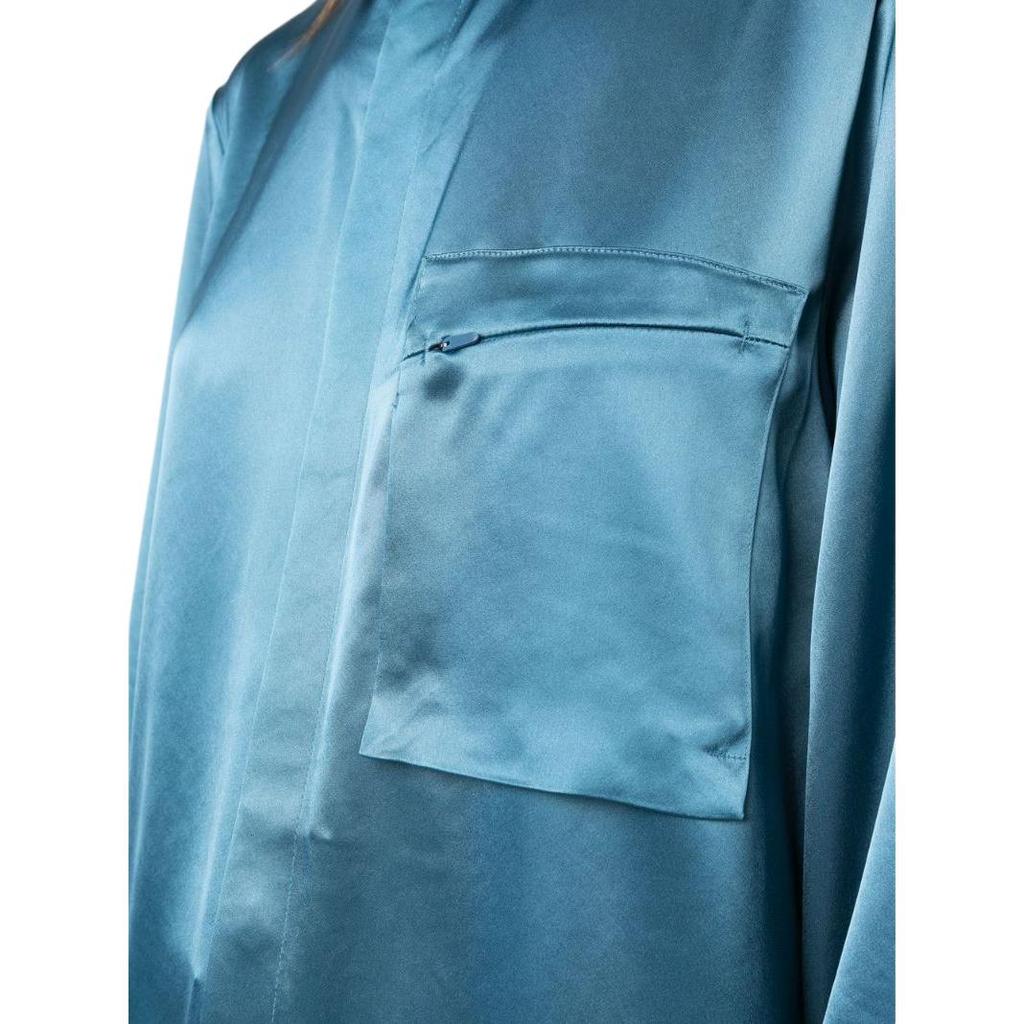 Y-3 SS23 Однотонная атласная рубашка с длинным рукавом и карманом на молнии, женские рубашки синего цвета IA1445