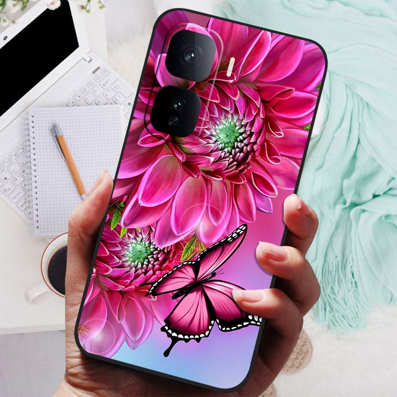 Чехол для VIVO IQOO Neo 10 Pro Черная крышка Цветы Силиконовый Мягкий Задний Чехол Для телефона vivo iQOO Neo 10 Neo10 5G 10Pro Бампер