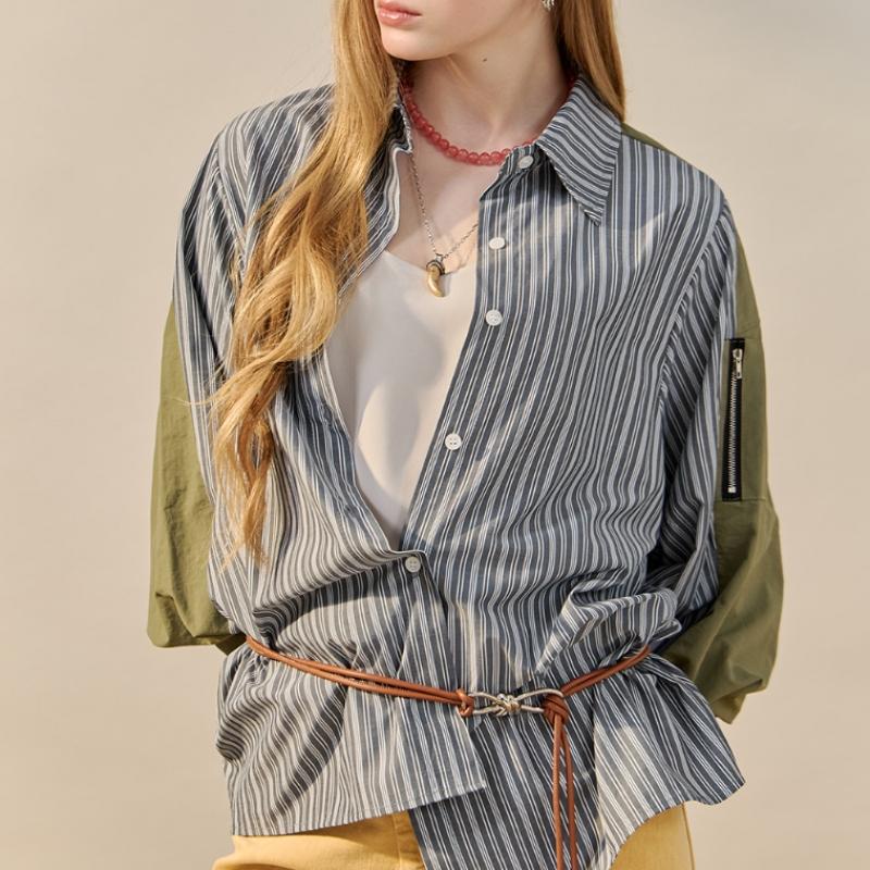 Maxza Stripe Color Block Sleeve Shirt Zf04qb003nh