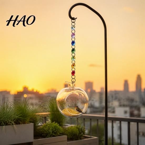 Decorative Glass Bird Feeder Fruit Feeder, Clear Pear with Metal Faux Crystal Chain Feeding Station Hanging Chain, Wild for Garden Patio Backyard