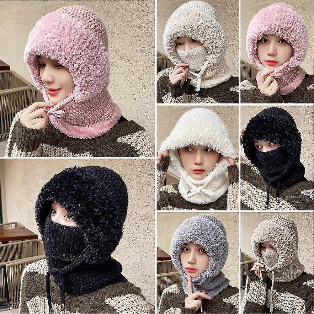 Women's Outdoors Windproof Scarf Hat, Warm Knitted Face Mask Hat Cap Scarf