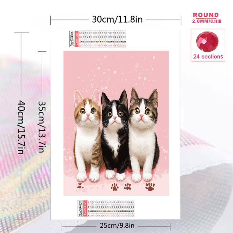 Pink calico cat Pattern 3pcs 100% Round Full Drill 5D DIY Diamond Painting Embroidery Cross Stitch Rhinestone Décor
