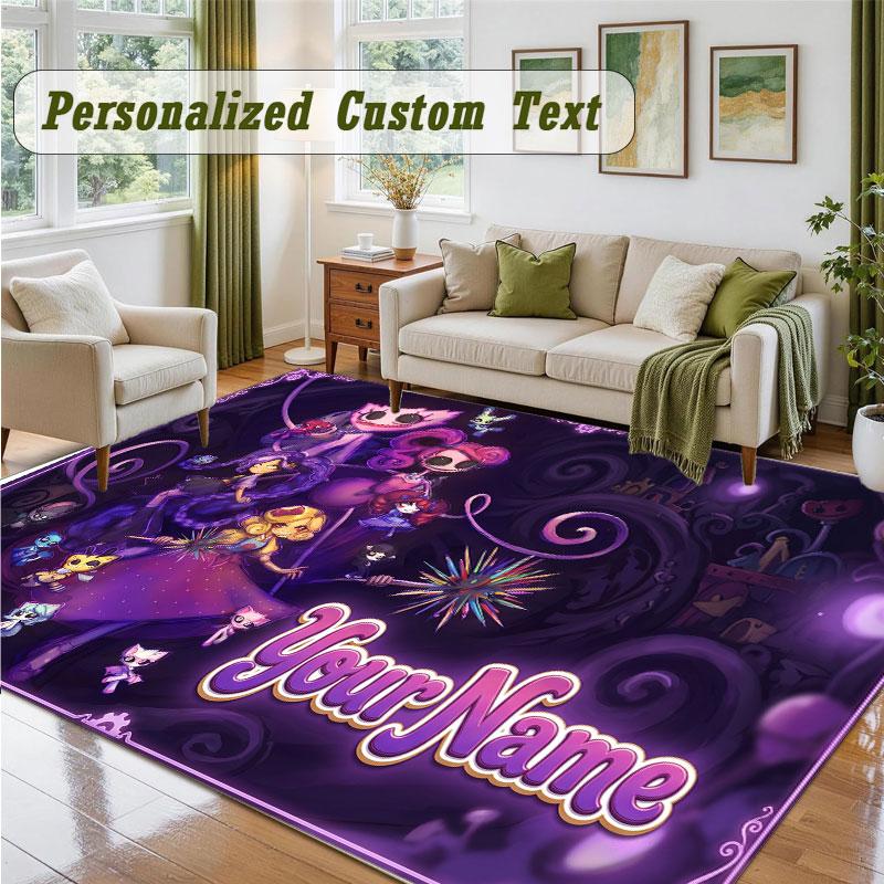 Crystal Velvet Square Rug Custom NamePoppy Playtime Pattern Non Slip Home Floor Decor Rug